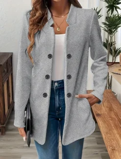 Discount Women's Blazer Comfortable Breathable Buttons Casual Plain Office Street Casual Daily Wear Single Breasted Regular Stand Collar Regular Fit Long Sleeve Outerwear Black White Pink Summer Fall Women Blazers & Suits