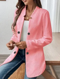 Discount Women's Blazer Comfortable Breathable Buttons Casual Plain Office Street Casual Daily Wear Single Breasted Regular Stand Collar Regular Fit Long Sleeve Outerwear Black White Pink Summer Fall Women Blazers & Suits