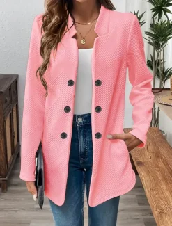 Discount Women's Blazer Comfortable Breathable Buttons Casual Plain Office Street Casual Daily Wear Single Breasted Regular Stand Collar Regular Fit Long Sleeve Outerwear Black White Pink Summer Fall Women Blazers & Suits