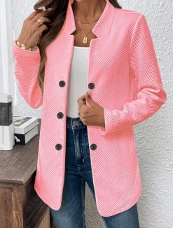 Discount Women's Blazer Comfortable Breathable Buttons Casual Plain Office Street Casual Daily Wear Single Breasted Regular Stand Collar Regular Fit Long Sleeve Outerwear Black White Pink Summer Fall Women Blazers & Suits