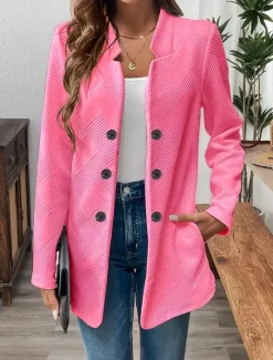 Discount Women's Blazer Comfortable Breathable Buttons Casual Plain Office Street Casual Daily Wear Single Breasted Regular Stand Collar Regular Fit Long Sleeve Outerwear Black White Pink Summer Fall Women Blazers & Suits