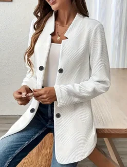 Discount Women's Blazer Comfortable Breathable Buttons Casual Plain Office Street Casual Daily Wear Single Breasted Regular Stand Collar Regular Fit Long Sleeve Outerwear Black White Pink Summer Fall Women Blazers & Suits