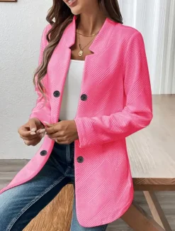 Discount Women's Blazer Comfortable Breathable Buttons Casual Plain Office Street Casual Daily Wear Single Breasted Regular Stand Collar Regular Fit Long Sleeve Outerwear Black White Pink Summer Fall Women Blazers & Suits