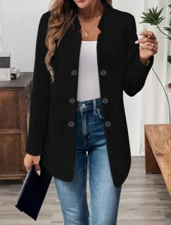 Discount Women's Blazer Comfortable Breathable Buttons Casual Plain Office Street Casual Daily Wear Single Breasted Regular Stand Collar Regular Fit Long Sleeve Outerwear Black White Pink Summer Fall Women Blazers & Suits
