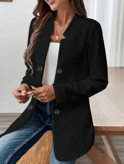 Discount Women's Blazer Comfortable Breathable Buttons Casual Plain Office Street Casual Daily Wear Single Breasted Regular Stand Collar Regular Fit Long Sleeve Outerwear Black White Pink Summer Fall Women Blazers & Suits
