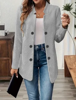 Discount Women's Blazer Comfortable Breathable Buttons Casual Plain Office Street Casual Daily Wear Single Breasted Regular Stand Collar Regular Fit Long Sleeve Outerwear Black White Pink Summer Fall Women Blazers & Suits