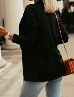 Discount Women's Blazer Comfortable Breathable Slim Fit Casual Plain Office Street Casual Daily Wear Open Front Regular Turndown Slim Long Sleeve Outerwear Black White Blue Fall Women Blazers & Suits