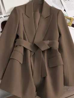 New Women's Blazer Comfortable Breathable Lace up Pocket Casual Plain Office Street Casual Daily Wear Open Front Regular Turndown Regular Fit Long Sleeve Outerwear Black Green Beige Summer Fall Women Blazers & Suits