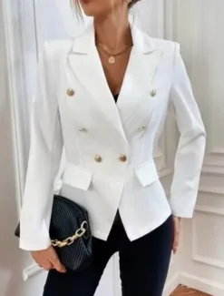 Clearance Women's Blazer Comfortable Breathable Pocket Elegant Formal Plain Office Street Casual Daily Wear Double Breasted Regular Turndown Regular Fit Long Sleeve Outerwear White Khaki Summer Spring Women Blazers & Suits
