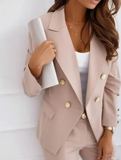Clearance Women's Blazer Comfortable Breathable Pocket Elegant Formal Plain Office Street Casual Daily Wear Double Breasted Regular Turndown Regular Fit Long Sleeve Outerwear White Khaki Summer Spring Women Blazers & Suits