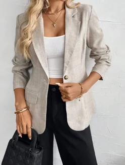 Best Women's Blazer Comfortable Buttons Elegant Vintage Fashion OL Style Plain Formal Office Work Casual Single Breasted Short Notch Lapel Regular Fit Long Sleeve Outerwear Spring Fall Women Blazers & Suits