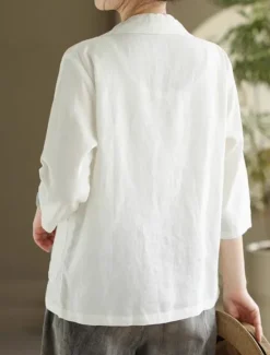 New Women's Blazer Comfortable Breathable Pocket Vintage Casual Plain Office Street Casual Daily Wear Single Breasted Regular Turndown Regular Fit 3/4 Length Sleeve Outerwear Black White Khaki Summer Fall Women Blazers & Suits