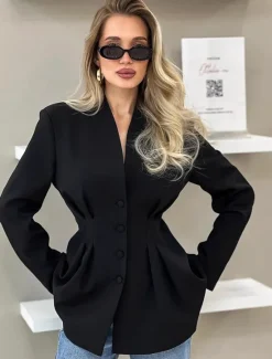 Best Women's Blazer Comfortable Ruched Patchwork Elegant Fashion Glamorous & Dramatic Lady Solid Color School Formal Office Party / Evening Single Breasted Regular V Neck Regular Fit Long Sleeve Outerwear Women Blazers & Suits