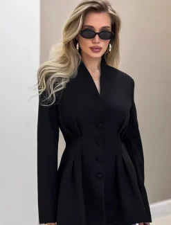Best Women's Blazer Comfortable Ruched Patchwork Elegant Fashion Glamorous & Dramatic Lady Solid Color School Formal Office Party / Evening Single Breasted Regular V Neck Regular Fit Long Sleeve Outerwear Women Blazers & Suits