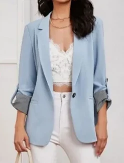 Sale Women's Blazer Comfortable Breathable Pocket Casual Plain Office Street Casual Daily Wear Single Breasted Regular Turndown Regular Fit Long Sleeve Outerwear Black Red Navy Blue Summer Spring Women Blazers & Suits