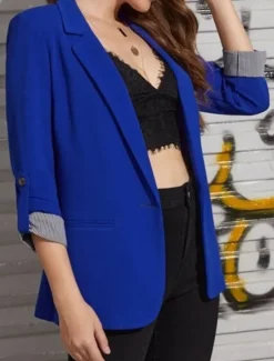 Sale Women's Blazer Comfortable Breathable Pocket Casual Plain Office Street Casual Daily Wear Single Breasted Regular Turndown Regular Fit Long Sleeve Outerwear Black Red Navy Blue Summer Spring Women Blazers & Suits