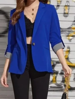 Sale Women's Blazer Comfortable Breathable Pocket Casual Plain Office Street Casual Daily Wear Single Breasted Regular Turndown Regular Fit Long Sleeve Outerwear Black Red Navy Blue Summer Spring Women Blazers & Suits
