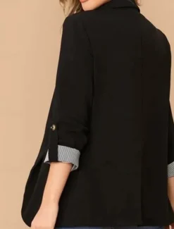Sale Women's Blazer Comfortable Breathable Pocket Casual Plain Office Street Casual Daily Wear Single Breasted Regular Turndown Regular Fit Long Sleeve Outerwear Black Red Navy Blue Summer Spring Women Blazers & Suits