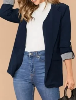 Sale Women's Blazer Comfortable Breathable Pocket Casual Plain Office Street Casual Daily Wear Single Breasted Regular Turndown Regular Fit Long Sleeve Outerwear Black Red Navy Blue Summer Spring Women Blazers & Suits