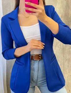Women's Blazer Comfortable Breathable Pocket Casual Plain Office Street Casual Daily Wear Open Front Short Turndown Regular Fit Long Sleeve Outerwear Pink Blue Green Summer Fall Women Blazers & Suits