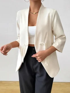 Clearance Women's Blazer Comfortable Buttons Elegant Vintage Fashion Daily Solid Color Formal Vacation Office Work Buttoned Front Regular V Neck Regular Fit 3/4 Length Sleeve Outerwear Spring Fall Women Blazers & Suits