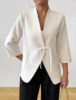 Clearance Women's Blazer Comfortable Buttons Elegant Vintage Fashion Daily Solid Color Formal Vacation Office Work Buttoned Front Regular V Neck Regular Fit 3/4 Length Sleeve Outerwear Spring Fall Women Blazers & Suits