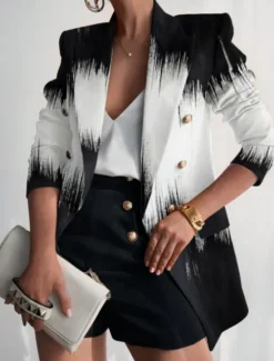 Discount Women's Blazer Comfortable Breathable Pocket Buttons Print Fashion Casual Butterfly Office Street Casual Daily Wear Double Breasted Regular Turndown Regular Fit Long Sleeve Outerwear Black White Blue Women Blazers & Suits
