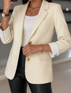 Outlet Women's Blazer Comfortable Breathable Pocket Casual Plain Office Street Casual Daily Wear Single Breasted Regular Turndown Regular Fit Long Sleeve Outerwear Black Blue Purple Summer Spring Women Blazers & Suits