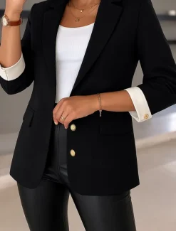 Outlet Women's Blazer Comfortable Breathable Pocket Casual Plain Office Street Casual Daily Wear Single Breasted Regular Turndown Regular Fit Long Sleeve Outerwear Black Blue Purple Summer Spring Women Blazers & Suits