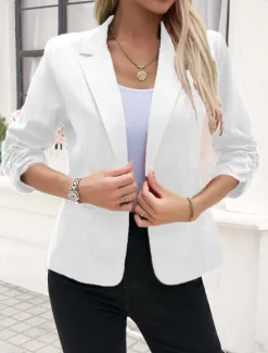 New Women's Blazer Comfortable Breathable Pocket Buttons Casual Plain Office Street Casual Daily Wear Single Breasted Regular Turndown Regular Fit Long Sleeve Outerwear Black White Navy Blue Summer Spring Women Blazers & Suits