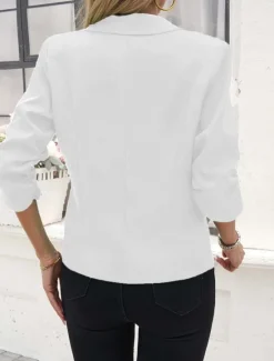 New Women's Blazer Comfortable Breathable Pocket Buttons Casual Plain Office Street Casual Daily Wear Single Breasted Regular Turndown Regular Fit Long Sleeve Outerwear Black White Navy Blue Summer Spring Women Blazers & Suits