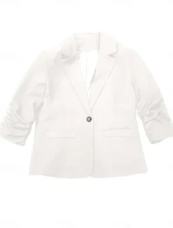 New Women's Blazer Comfortable Breathable Pocket Buttons Casual Plain Office Street Casual Daily Wear Single Breasted Regular Turndown Regular Fit Long Sleeve Outerwear Black White Navy Blue Summer Spring Women Blazers & Suits