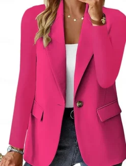 Clearance Women's Blazer Comfortable Breathable Pocket Casual Plain Office Street Casual Daily Wear Single Breasted Regular Turndown Regular Fit Long Sleeve Outerwear Black White Wine Fall Winter Women Blazers & Suits