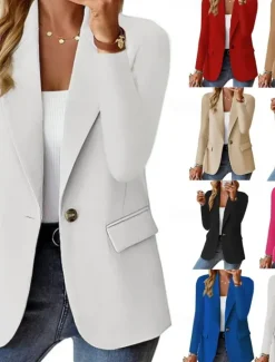 Clearance Women's Blazer Comfortable Breathable Pocket Casual Plain Office Street Casual Daily Wear Single Breasted Regular Turndown Regular Fit Long Sleeve Outerwear Black White Wine Fall Winter Women Blazers & Suits