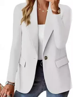 Clearance Women's Blazer Comfortable Breathable Pocket Casual Plain Office Street Casual Daily Wear Single Breasted Regular Turndown Regular Fit Long Sleeve Outerwear Black White Wine Fall Winter Women Blazers & Suits
