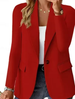 Clearance Women's Blazer Comfortable Breathable Pocket Casual Plain Office Street Casual Daily Wear Single Breasted Regular Turndown Regular Fit Long Sleeve Outerwear Black White Wine Fall Winter Women Blazers & Suits
