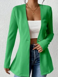 Outlet Women's Blazer Comfortable Breathable Buttons OL Style Casual Plain Office Street Casual Daily Wear Single Breasted Regular V Neck Regular Fit Long Sleeve Outerwear Black White Red Spring Fall Women Blazers & Suits