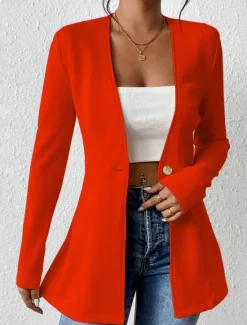 Outlet Women's Blazer Comfortable Breathable Buttons OL Style Casual Plain Office Street Casual Daily Wear Single Breasted Regular V Neck Regular Fit Long Sleeve Outerwear Black White Red Spring Fall Women Blazers & Suits