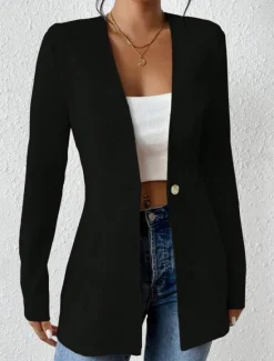 Outlet Women's Blazer Comfortable Breathable Buttons OL Style Casual Plain Office Street Casual Daily Wear Single Breasted Regular V Neck Regular Fit Long Sleeve Outerwear Black White Red Spring Fall Women Blazers & Suits