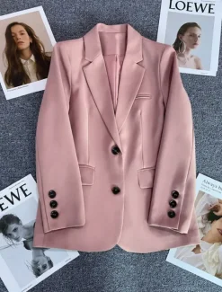 Clearance Women's Blazer Comfortable Breathable Pocket Casual Plain Office Street Casual Daily Wear Single Breasted Regular Turndown Regular Fit Long Sleeve Outerwear Black Pink Khaki Summer Spring Women Blazers & Suits