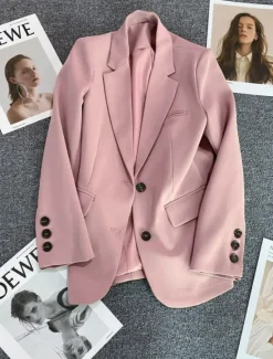 Clearance Women's Blazer Comfortable Breathable Pocket Casual Plain Office Street Casual Daily Wear Single Breasted Regular Turndown Regular Fit Long Sleeve Outerwear Black Pink Khaki Summer Spring Women Blazers & Suits