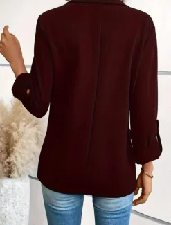 Online Women's Blazer Comfortable Breathable Pocket Fashion Casual Plain Office Street Casual Daily Wear Single Breasted Regular Turndown Regular Fit Long Sleeve Outerwear Black White Wine Summer Winter Women Blazers & Suits