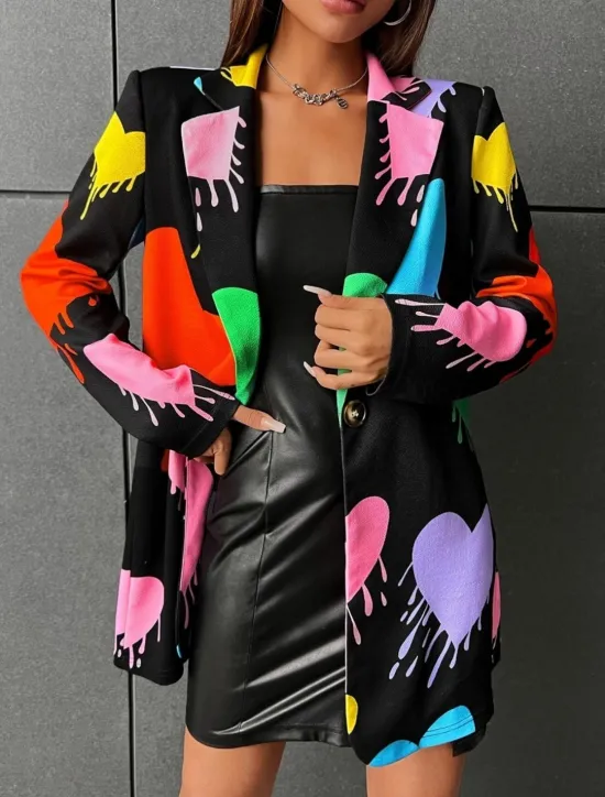 New Women's Blazer Comfortable Breathable Print Casual Floral Office Street Casual Daily Wear Open Front Regular Notch Lapel Regular Fit Long Sleeve Outerwear Black Yellow Pink Summer Fall Women Blazers & Suits