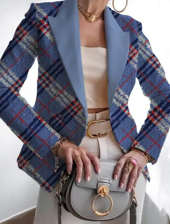 Outlet Women's Blazer Comfortable Breathable Print Casual Geometric Office Street Casual Daily Wear Open Front Regular Notch Lapel Regular Fit Long Sleeve Outerwear White Pink Blue Spring Fall Women Blazers & Suits