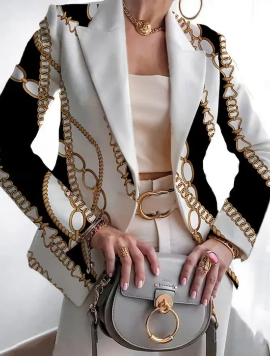 Outlet Women's Blazer Comfortable Breathable Print Casual Geometric Office Street Casual Daily Wear Open Front Regular Notch Lapel Regular Fit Long Sleeve Outerwear White Pink Blue Spring Fall Women Blazers & Suits