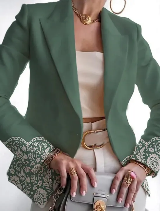 Outlet Women's Blazer Comfortable Breathable Print Casual Geometric Office Street Casual Daily Wear Open Front Regular Notch Lapel Regular Fit Long Sleeve Outerwear White Pink Blue Spring Fall Women Blazers & Suits