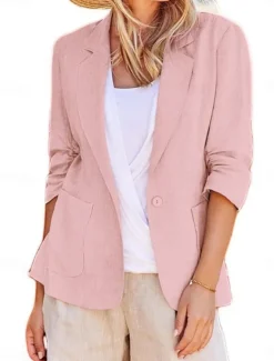Best Women's Blazer Comfortable Breathable Pocket Casual Plain Office Work Street Casual Single Breasted Regular Turndown Regular Fit Long Sleeve Outerwear Black White Yellow Summer Spring Women Blazers & Suits