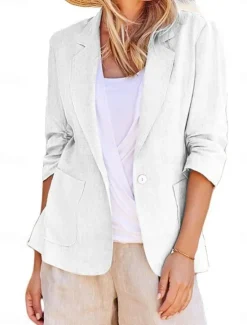 Best Women's Blazer Comfortable Breathable Pocket Casual Plain Office Work Street Casual Single Breasted Regular Turndown Regular Fit Long Sleeve Outerwear Black White Yellow Summer Spring Women Blazers & Suits