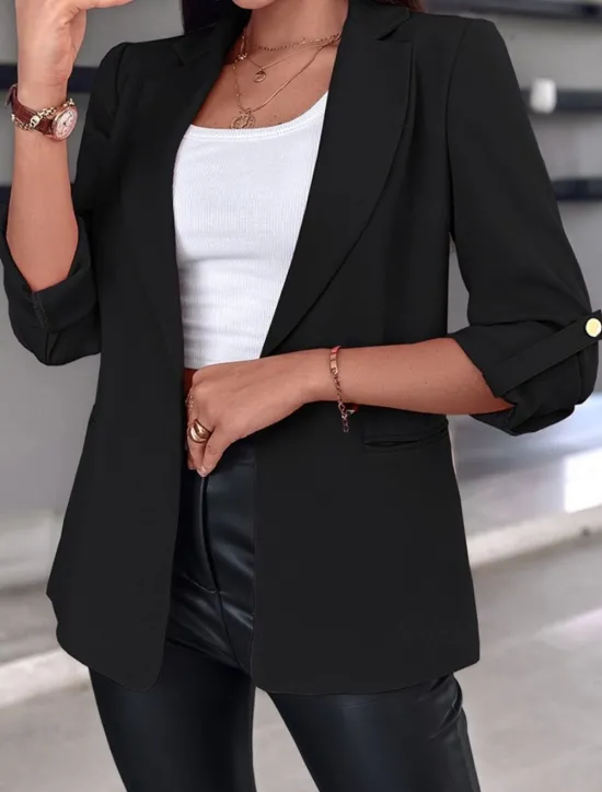 Discount Women's Blazer Formal Button Plain Casual / Daily Fashion Regular Fit Outerwear Long Sleeve Fall Black S Women Blazers & Suits