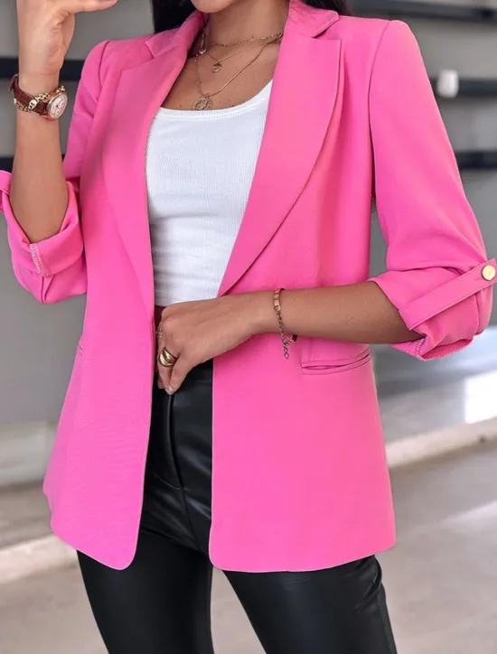 Discount Women's Blazer Formal Button Plain Casual / Daily Fashion Regular Fit Outerwear Long Sleeve Fall Black S Women Blazers & Suits